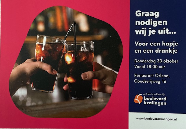 Uitnodiging voor drankje en hapje evenement.